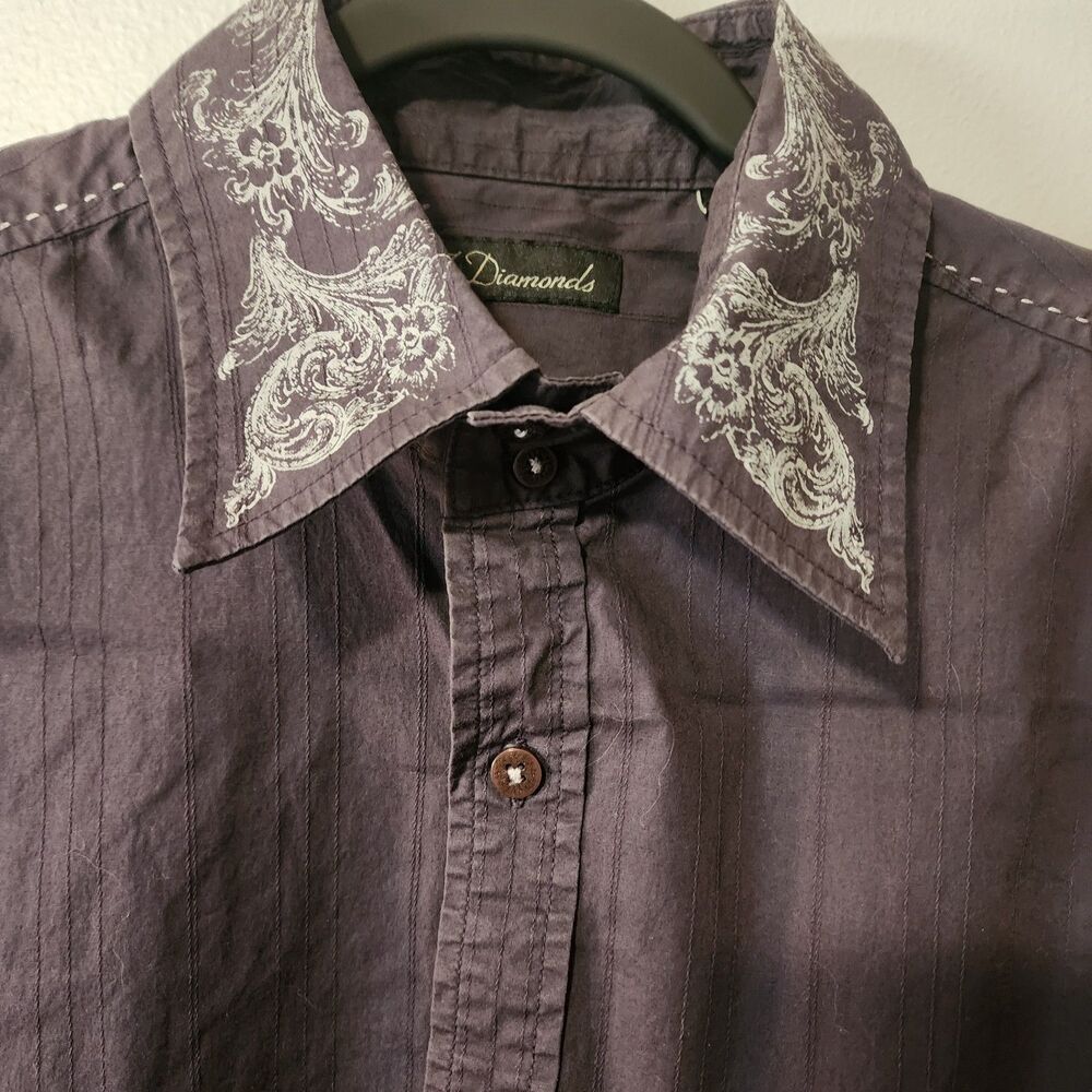 7 Diamonds Mens Dark Gray Long Sleevel Shirt Size Large Western - Picture 5 of 11